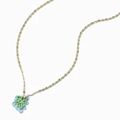 Collier à pendentif papillon vert et bleu