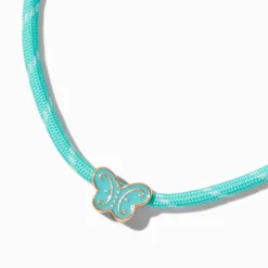Collier à pendentif papillon corde couleur turquoise