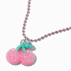 Collier à pendentif perlé rose cerise texturé