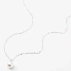 Collier à pendentif perle d'imitation unique couleur argentée