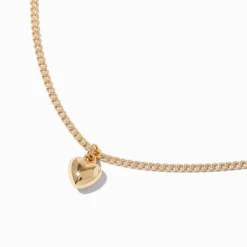 Collier à pendentif petit cœur bombé couleur dorée