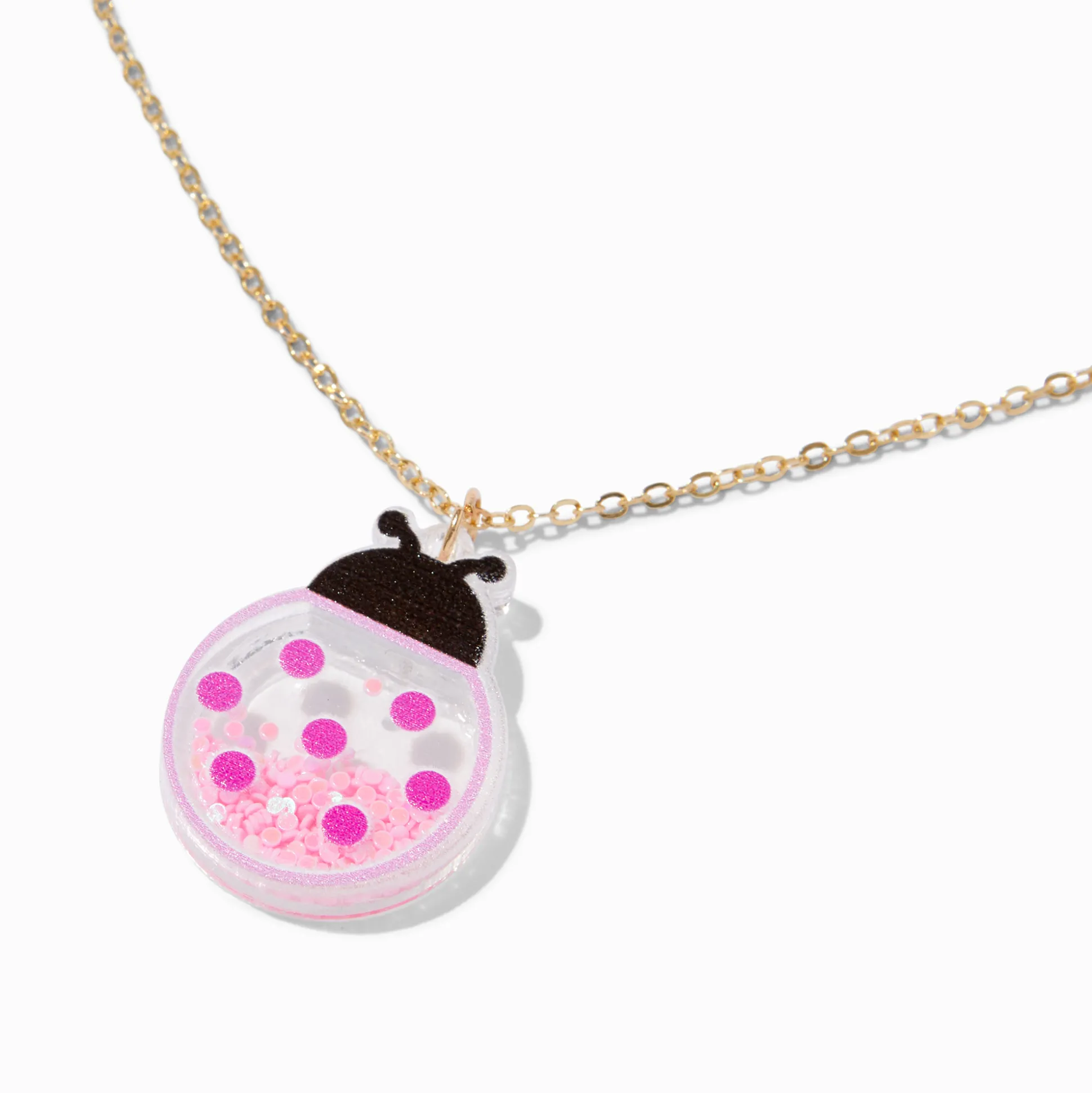 Collier à pendentif shaker coccinelle rose