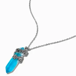 Collier à pendentif strass mystique phosphorescent bleu design floral