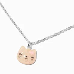 Collier à pendentif tête de chat rose qui brille dans le noir