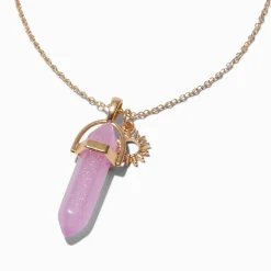 Collier à pendentif violet avec strass mystiques qui brillent dans le noir