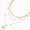 Collier chaîne multi-rangs médaillon torsadé couleur dorée