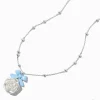 Collier couleur argentée perle d'imitation rose et nœud bleu