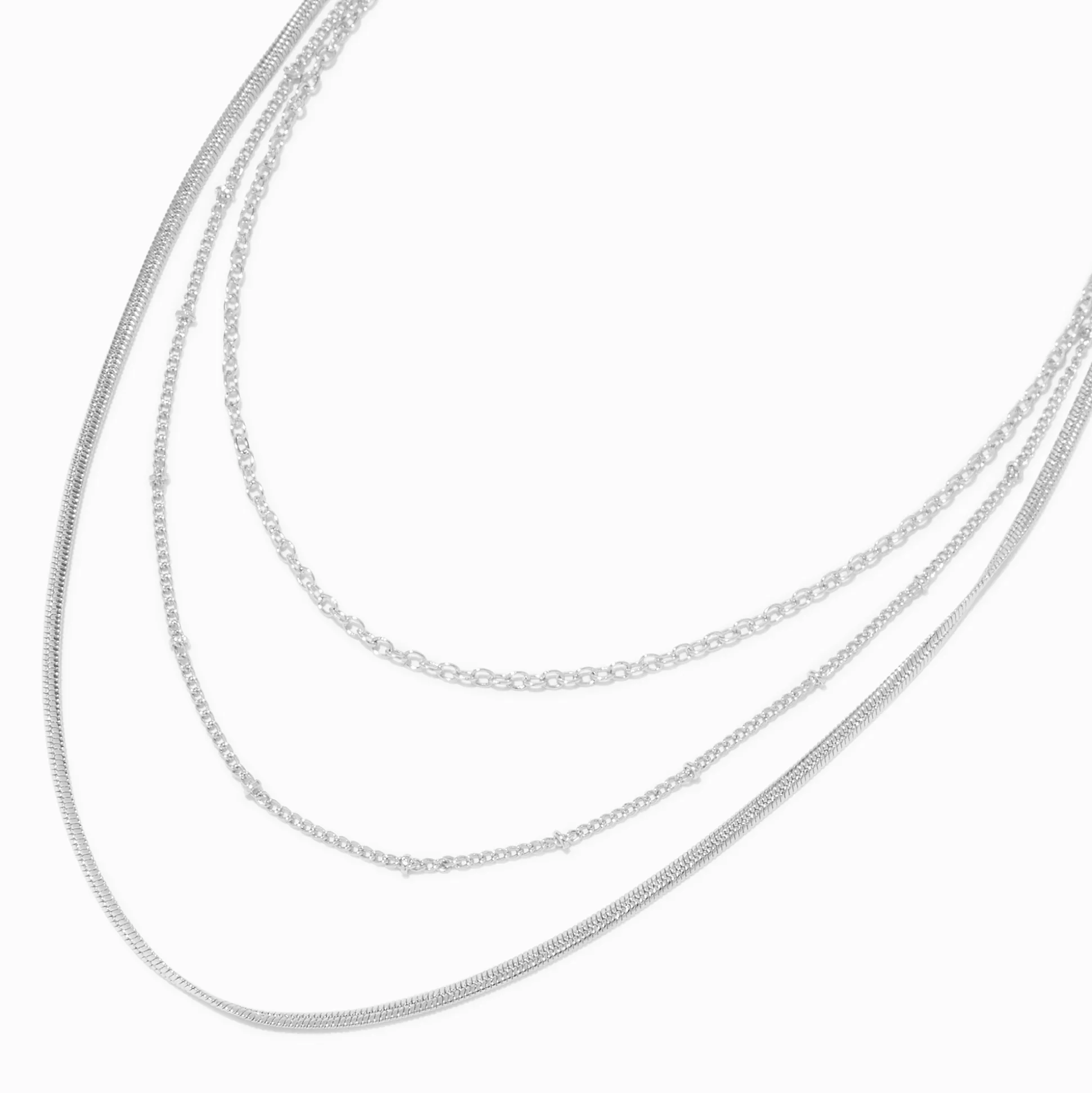 Collier de chaîne aux designs variés multi-rangs couleur argentée