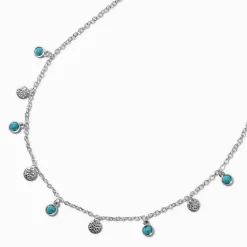 Collier de chaîne couleur argentée disques couleur turquoise