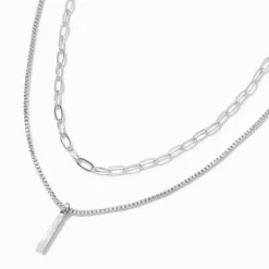Collier de chaîne multi-rangs barrette couleur argentée