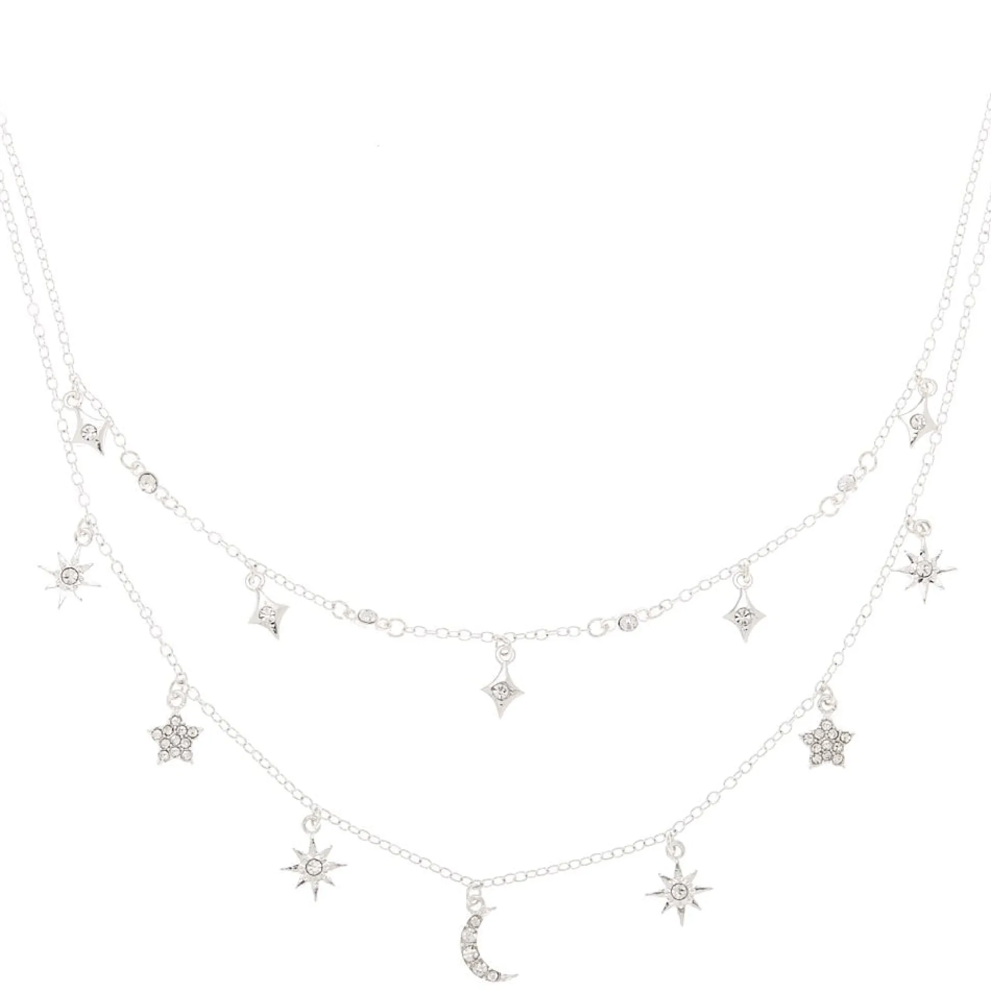 Collier multi-rangs à breloques célestes couleur argenté