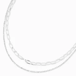 Collier multi-rangs avec chaîne à maillons strass et trombone couleur argentée