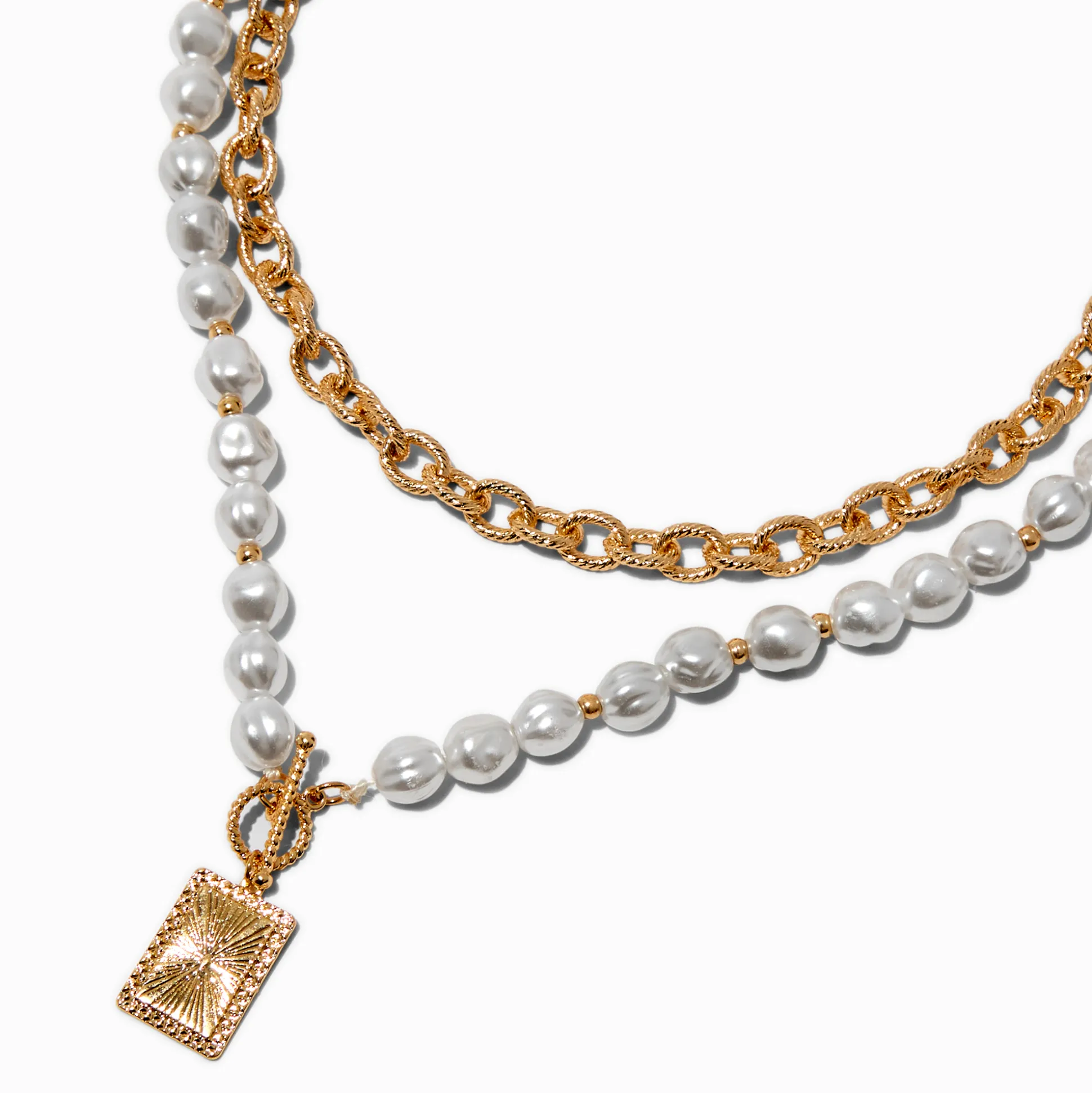 Collier multi-rangs chaîne perle d'imitation couleur dorée