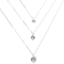 Collier multi-rangs cœur en zircon cubique couleur argentée