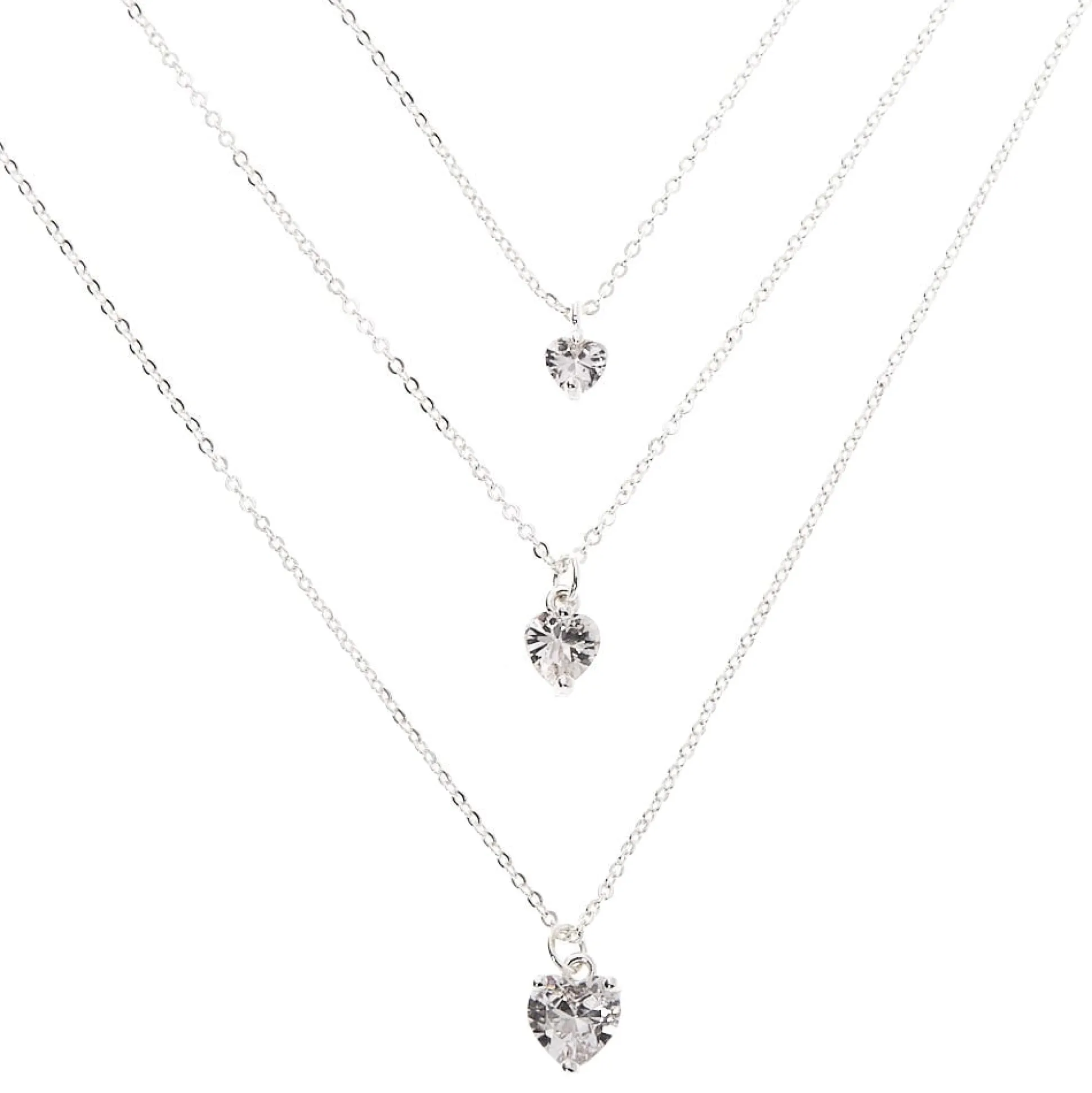 Collier multi-rangs cœur en zircon cubique couleur argentée