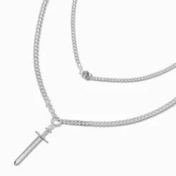 Collier multi-rangs dague couleur argentée