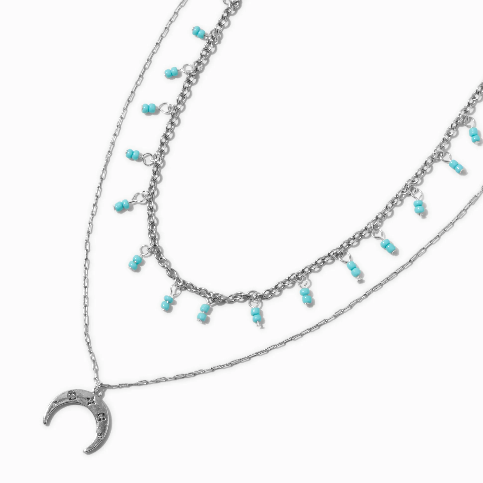 Collier multi-rangs lune turquoise couleur argentée