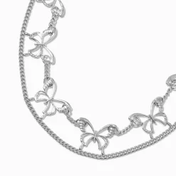 Collier multi-rangs papillon décalé couleur argentée