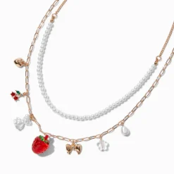 Collier multi-rangs perle d'imitation fruits rouges