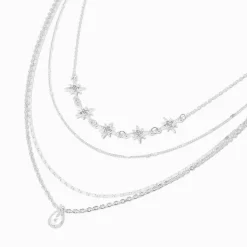 Collier multi-rangs étoiles couleur argentée