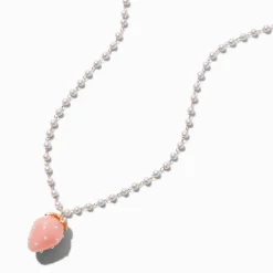 Collier pendentif fraise chaîne perle d'imitation