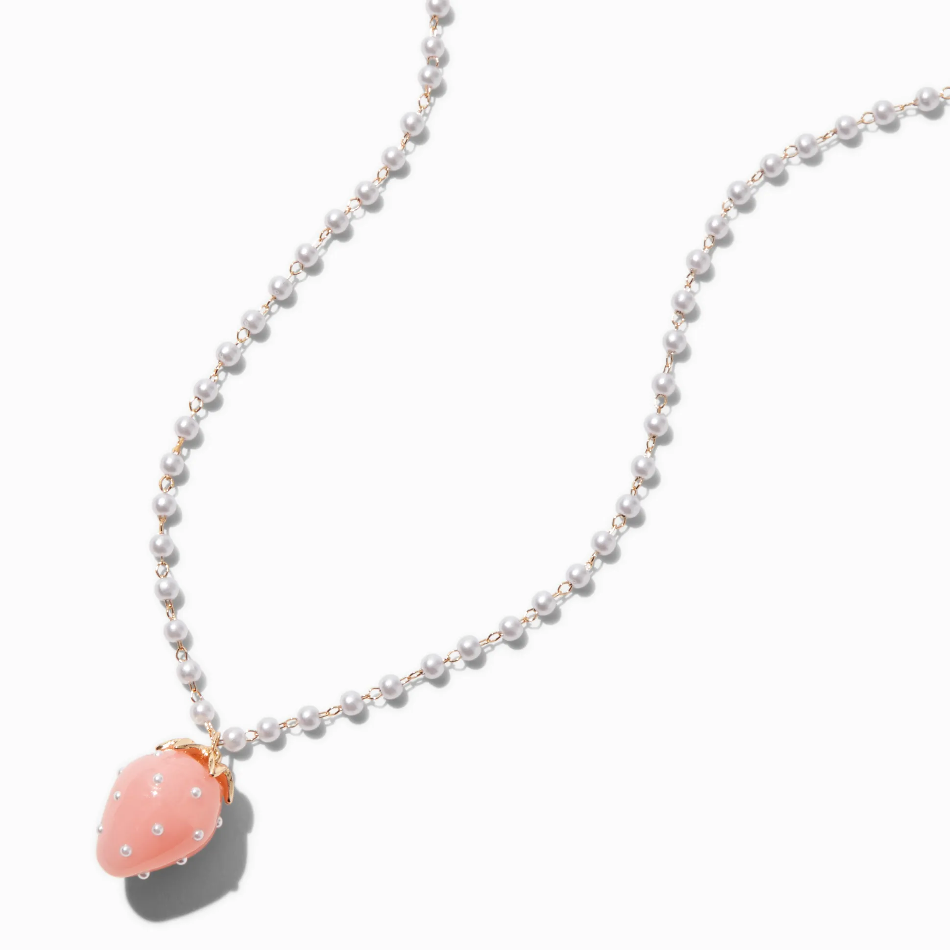 Collier pendentif fraise chaîne perle d'imitation