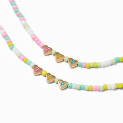 Colliers à breloques cœur couleur dorée perles de rocaille best friends - Lot de 2