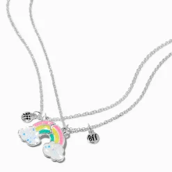 Colliers à pendentif arc-en-ciel fendus en deux phosphorescents best friends - Lot de 2