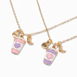 Colliers à pendentif café et croissant best friends - Lot de 2