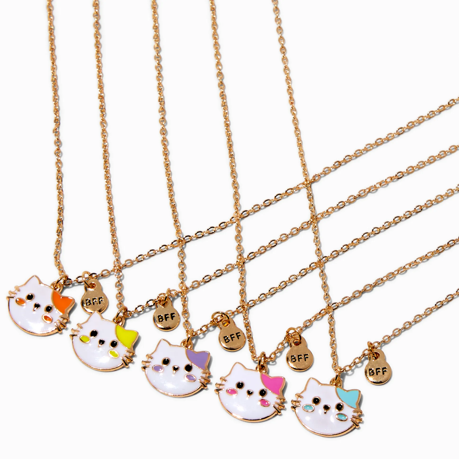 Colliers à pendentif chat couleurs vives best friends - Lot de 5
