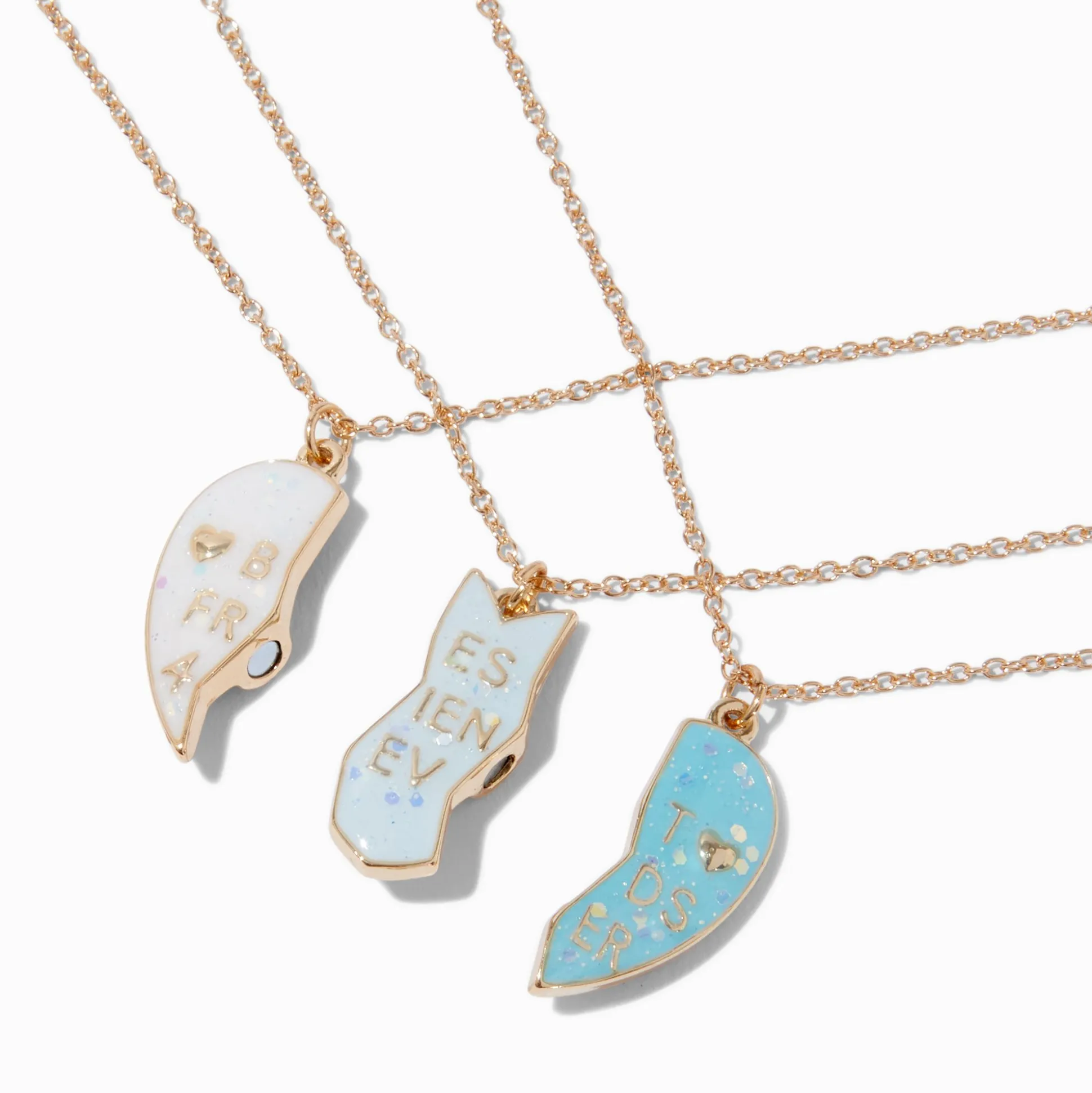 Colliers à pendentif cœur avec dégradé blanc et bleu best friends - Lot de 3