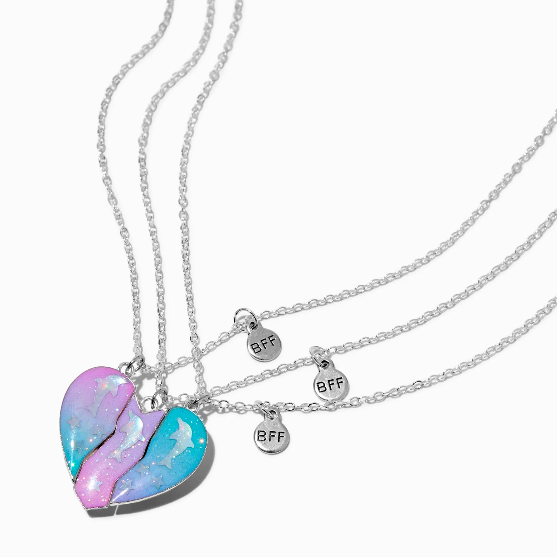 Colliers à pendentif cœur dégradé dauphin Best Friends - Lot de 3