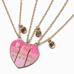 Colliers à pendentif cœur en dégradé rose best friends - Lot de 3