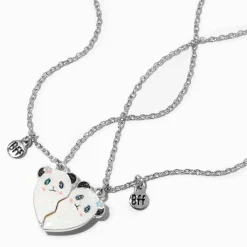 Colliers à pendentif cœur fendu panda best friends - Lot de 2