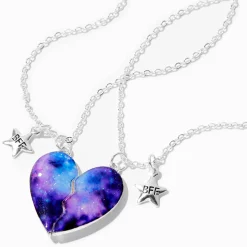 Colliers à pendentif cœur fendu en deux galaxie Best Friends (lot de 2)
