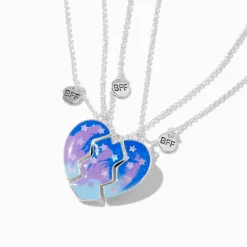 Colliers à pendentif cœur fendu en deux étoilés best friends - Lot de 3
