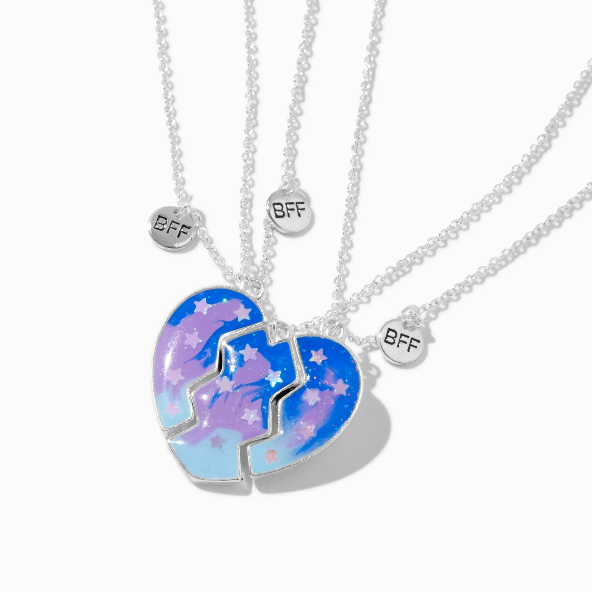 Colliers à pendentif cœur fendu en deux étoilés best friends - Lot de 3