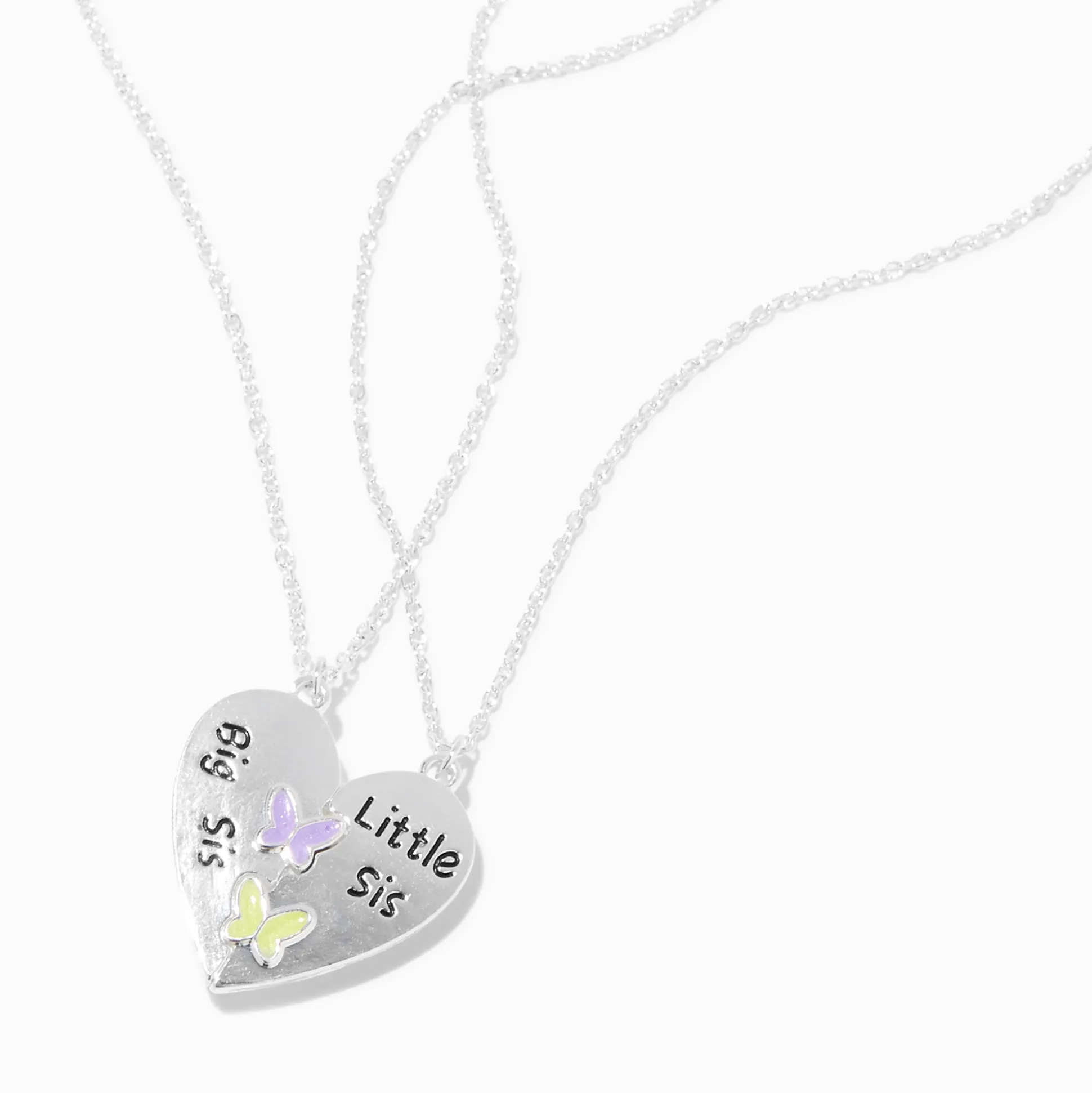 Colliers à pendentif cœur fendu papillon pour grande sœur et petite sœur Best Friends - Lot de 2