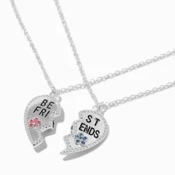 Colliers à pendentif cœur fendu couleur argentée best friends - Lot de 2