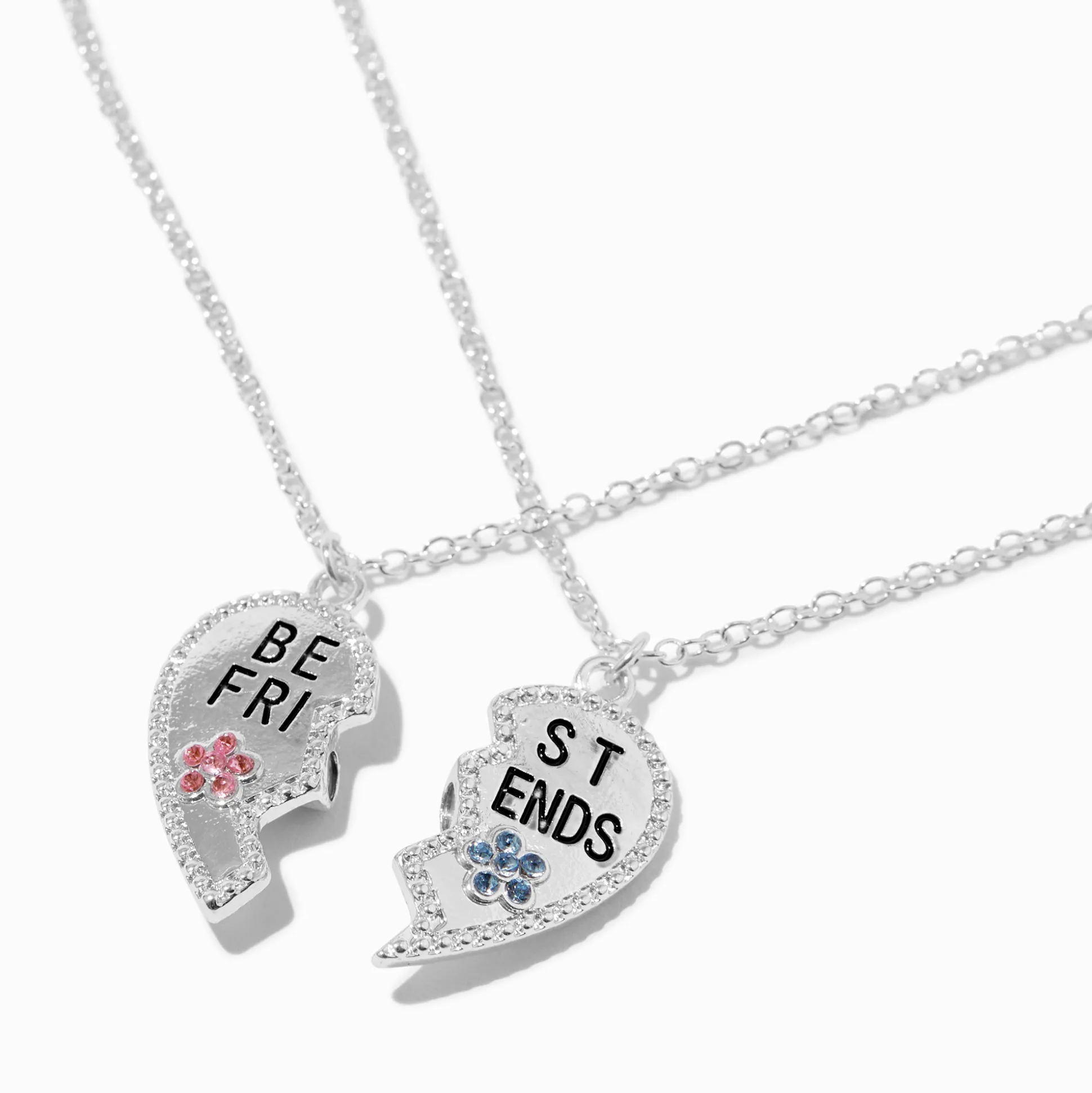 Colliers à pendentif cœur fendu couleur argentée best friends - Lot de 2