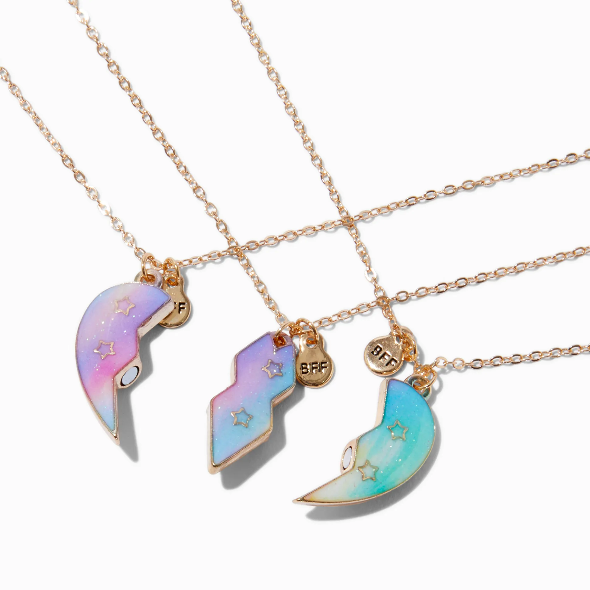 Colliers à pendentif cœur étoile arc-en-ciel best friends - Lot de 3
