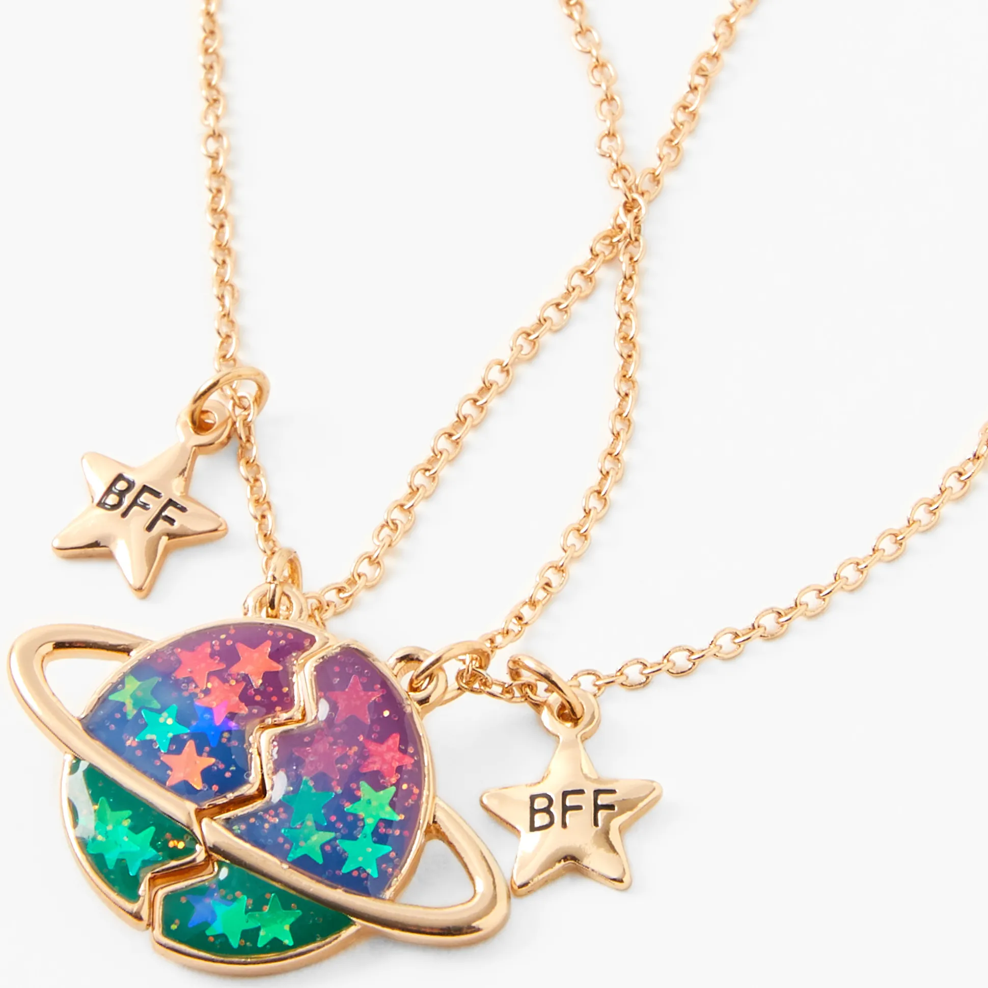 Colliers à pendentif fendu espace phosphorescent best friends - Lot de 2