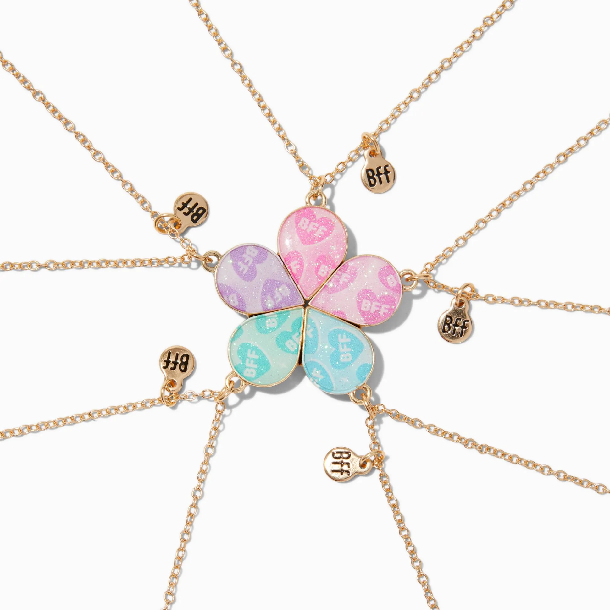 Colliers à pendentif fleurs à paillettes best friends - Lot de 5