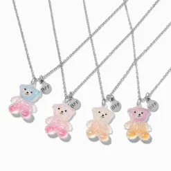 Colliers à pendentif nounours avec dégradé de tons iridescents best friends - Lot de 4