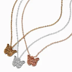 Colliers à pendentif papillon en métaux mixtes - Lot de 3