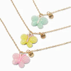 Colliers à pendentif papillon en relief texturé best friends - Lot de 3
