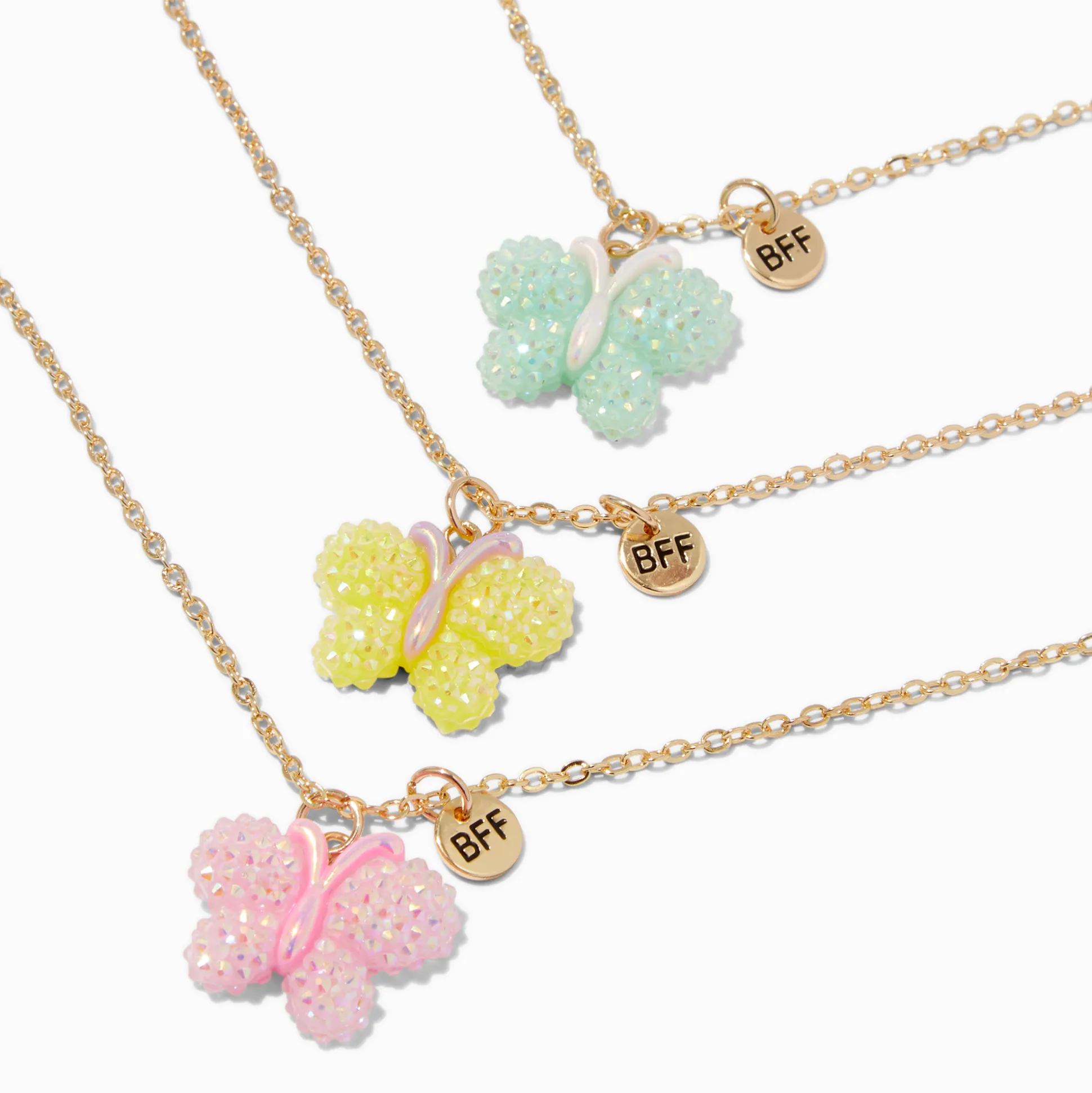 Colliers à pendentif papillon en relief texturé best friends - Lot de 3