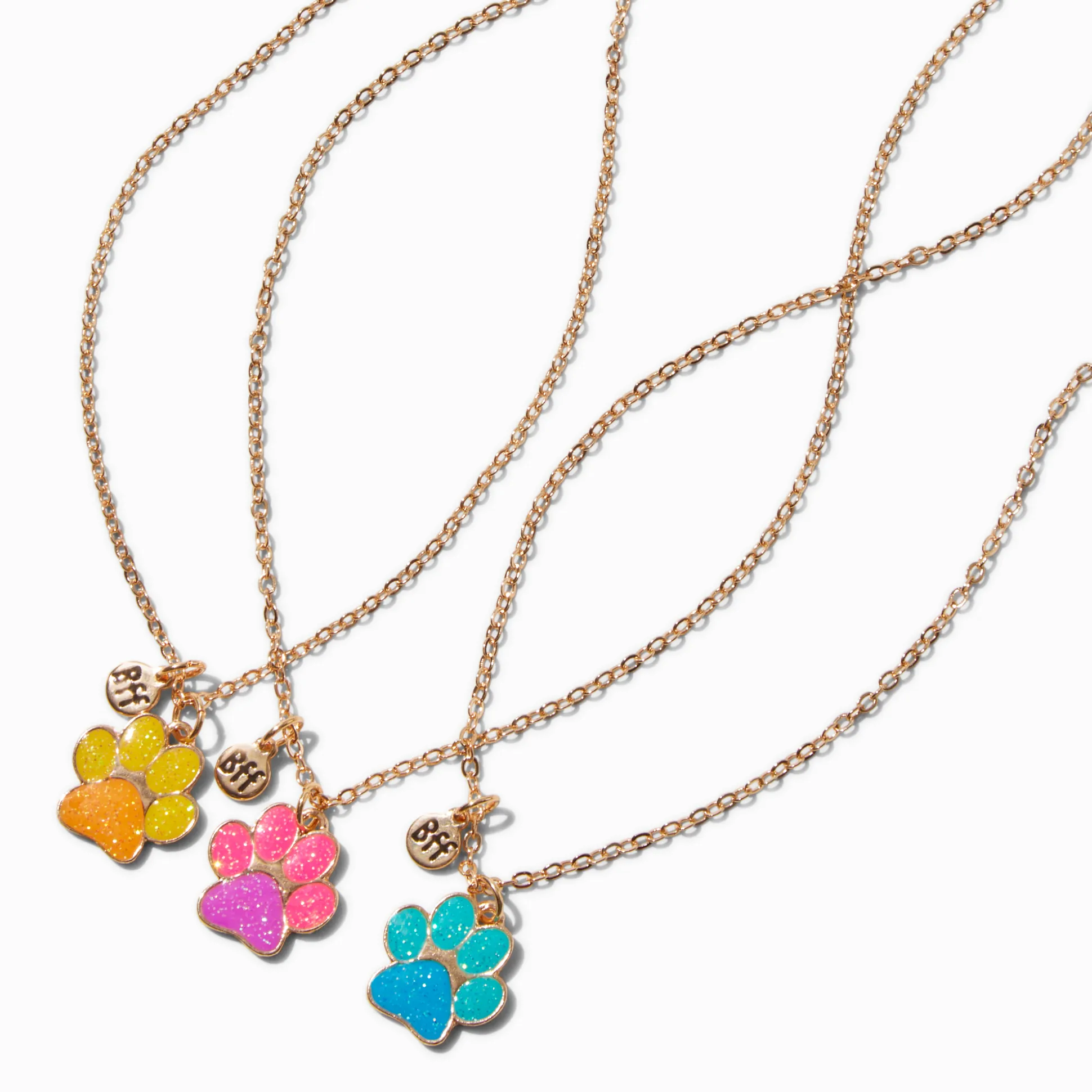 Colliers à pendentif pattes à paillettes best friends - Lot de 3