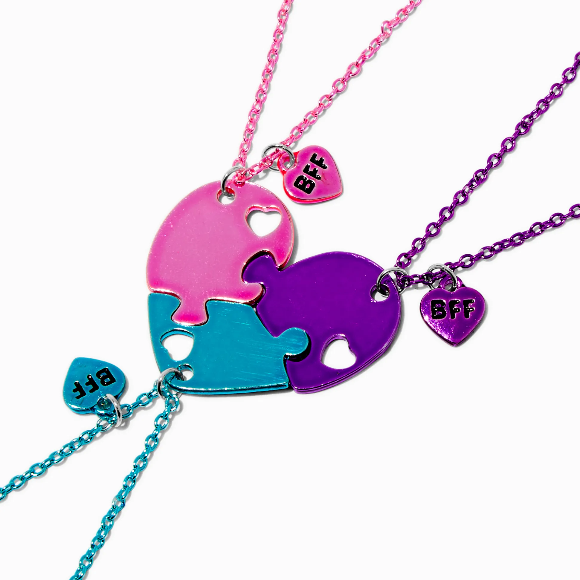 Colliers à pendentif puzzle cœur best friends - Lot de 3