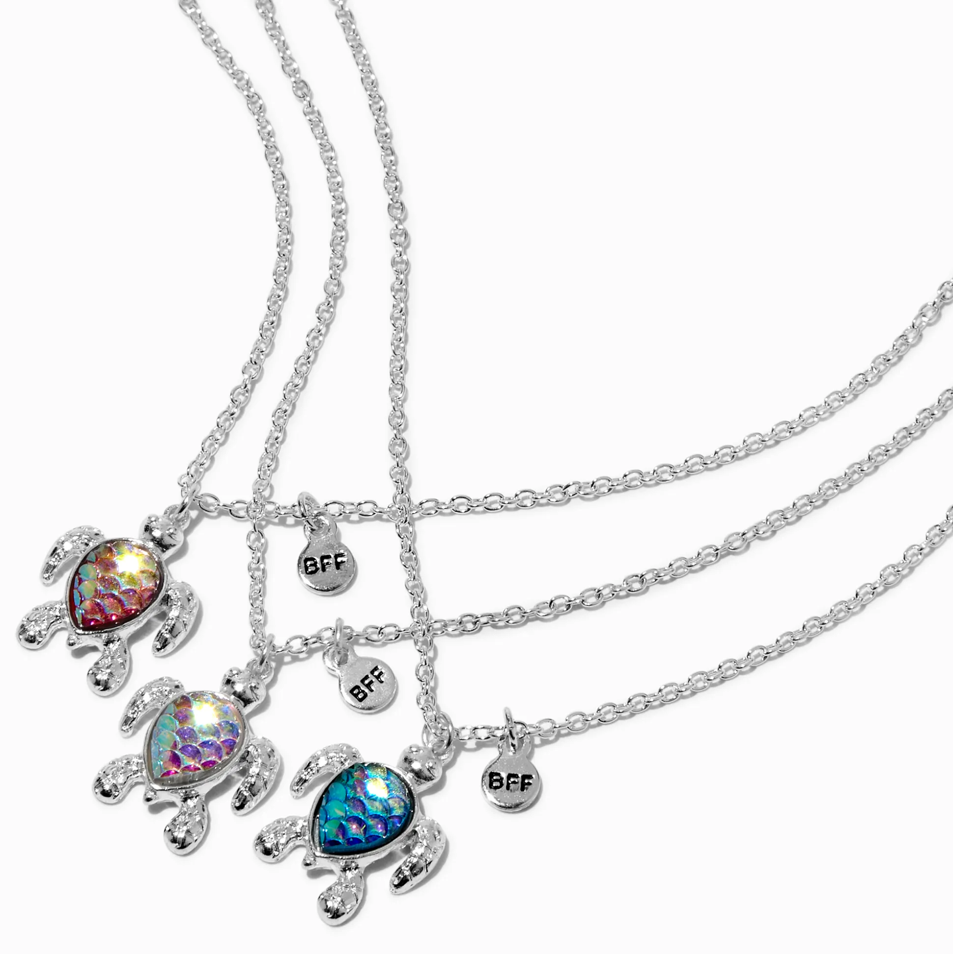 Colliers à pendentif tortue iridescente Best Friends - Lot de 3